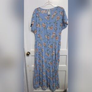 LAURA ASHLEY Vintage 90s Maxi Dress Floral Vtg 1990s Blue Size 14 Cottagecore